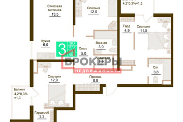 3-к квартира, 89,8 м², 12/12 эт.